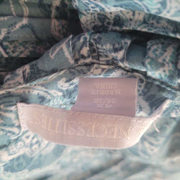 Only Necessities Womens Pleated Blue Paisley Button-Up Blouse 4X - Picture 4 of 6